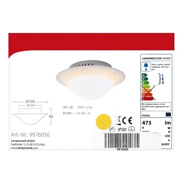 Lampenwelt - LED Stropna svetilka LED/9W/230V