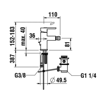 LAUFEN H3410810041141 - Pipa za bide + odtok s prelivom LUA sijajni krom