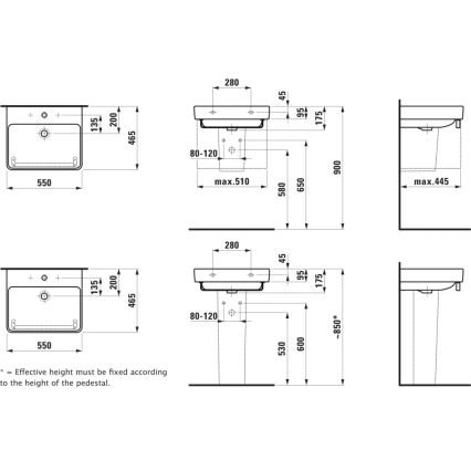 LAUFEN H8109620001041 - Umivalnik za pult/stenski PRO 55 x 46,5 cm keramika/bela
