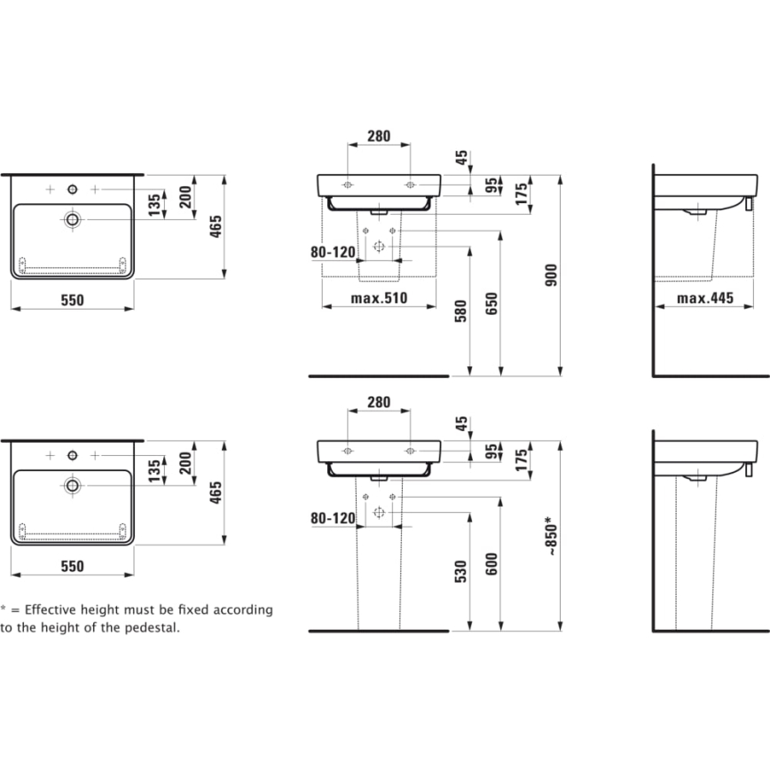 LAUFEN H8109620001041 - Umivalnik za pult/stenski PRO 55 x 46,5 cm keramika/bela
