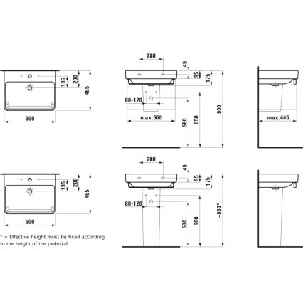 LAUFEN H8109630001041 - Umivalnik za pult/na steno PRO 60 x 46,5 cm keramika/bela