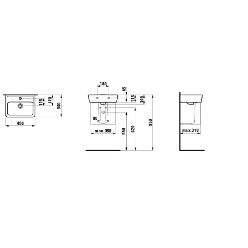 LAUFEN H8119510001041 - Umivalnik za pult/stenski PRO 45x34 cm keramika/bela