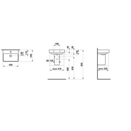 LAUFEN H8159610001041 - Umivalnik za pult/stenski PRO 45x34 cm keramika/bela