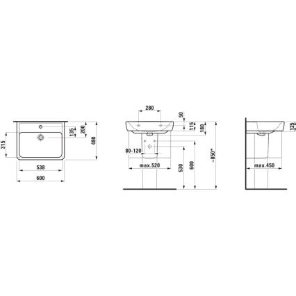 LAUFEN H8166120001311 - Kotni stenski umivalnik PRO 45x46 cm keramika/bela
