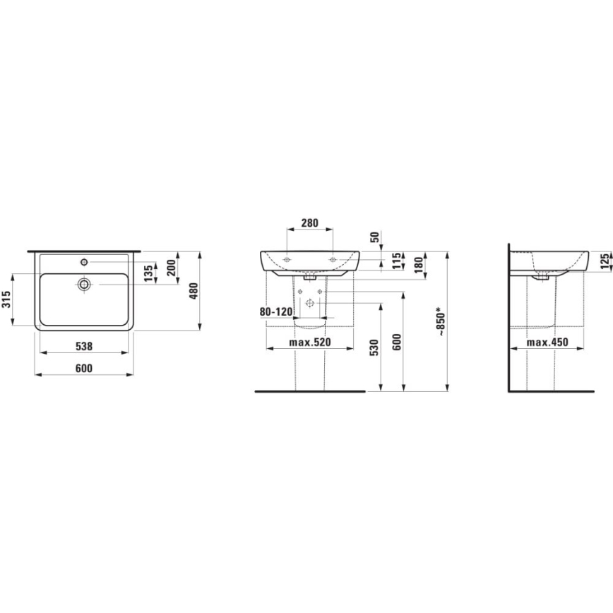 LAUFEN H8166120001311 - Kotni stenski umivalnik PRO 45x46 cm keramika/bela
