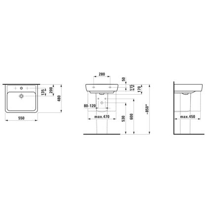 LAUFEN H8189510001041 - Namizni umivalnik/obesna PRO 55x48 cm keramika/bela