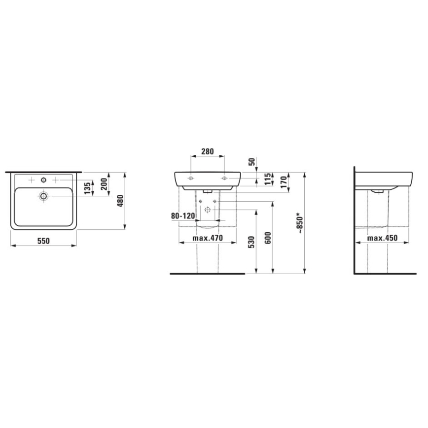 LAUFEN H8189510001041 - Namizni umivalnik/obesna PRO 55x48 cm keramika/bela