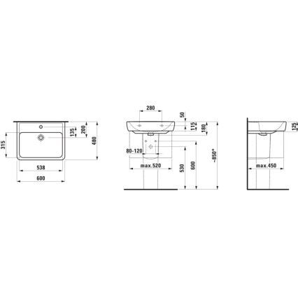 LAUFEN H8189520001041 - Namizni umivalnik/obesna PRO 60x48 cm keramika/bela