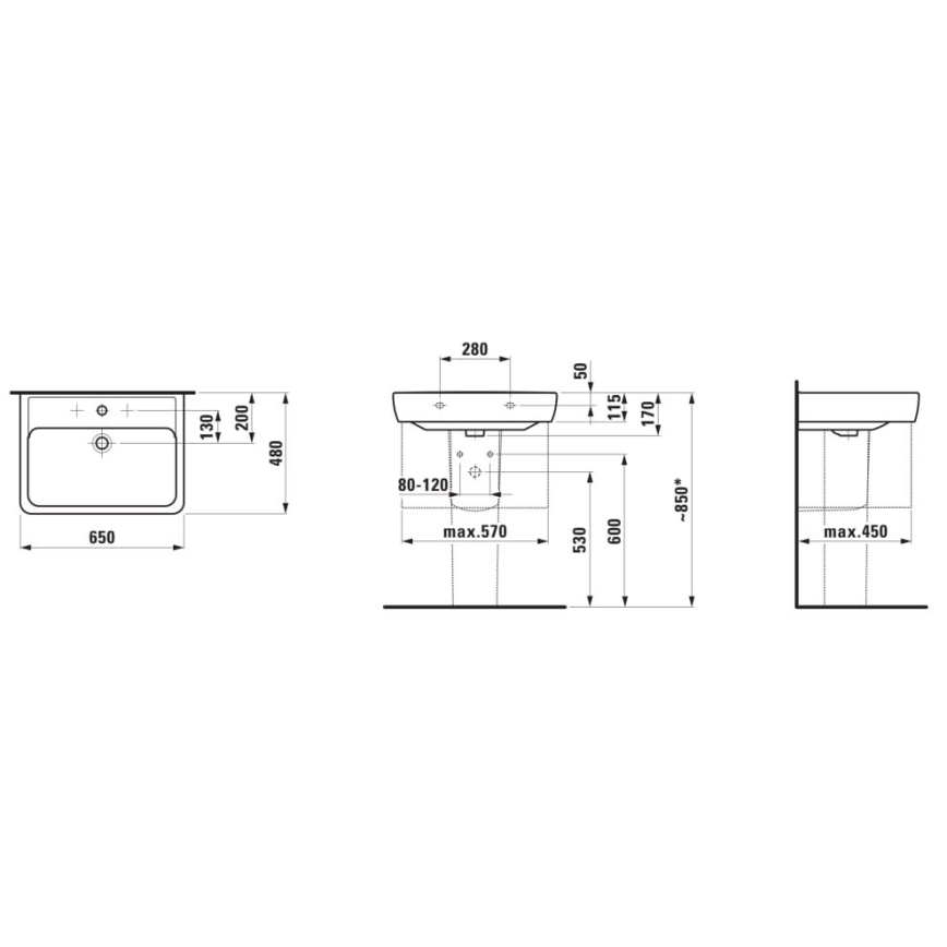 LAUFEN H8189530001041 - Namizni umivalnik/obesna PRO 65x48 cm keramika/bela