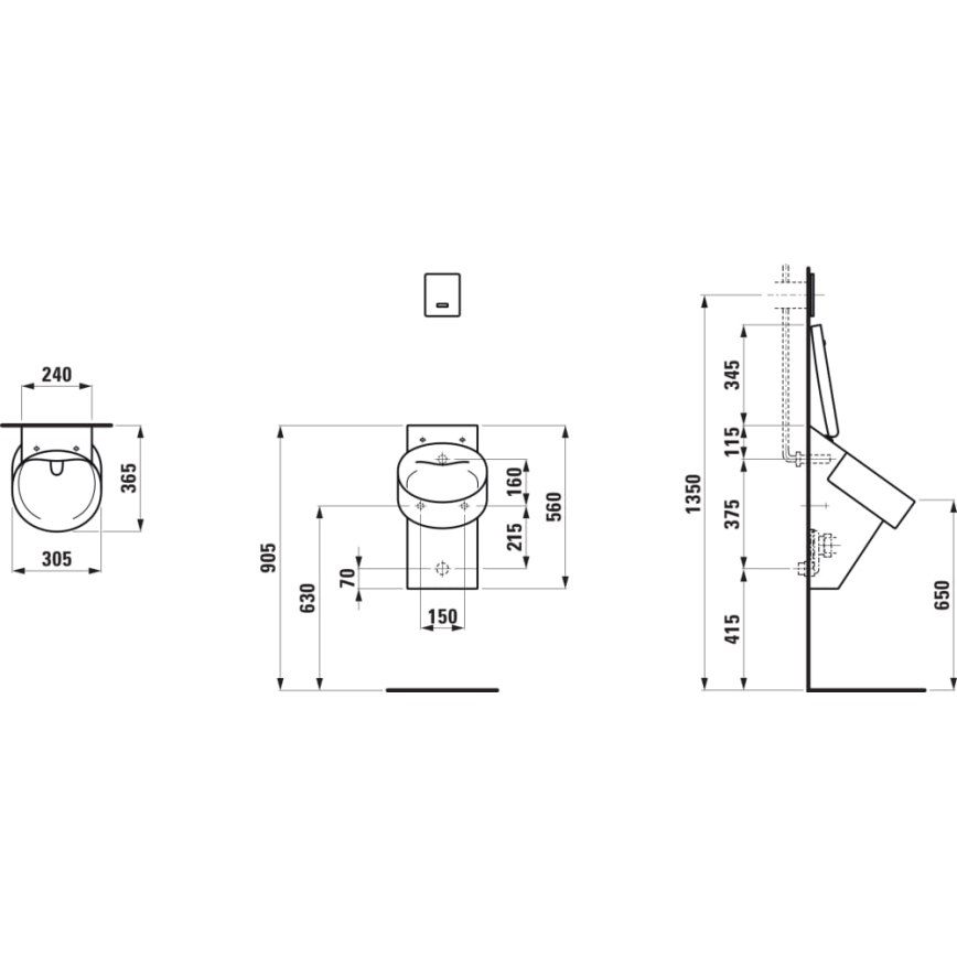 LAUFEN H8402817160001 - Pisuar z odprtinami za pokrov VAL, zadnji dovod, zadnji odtok keramika/matna črna