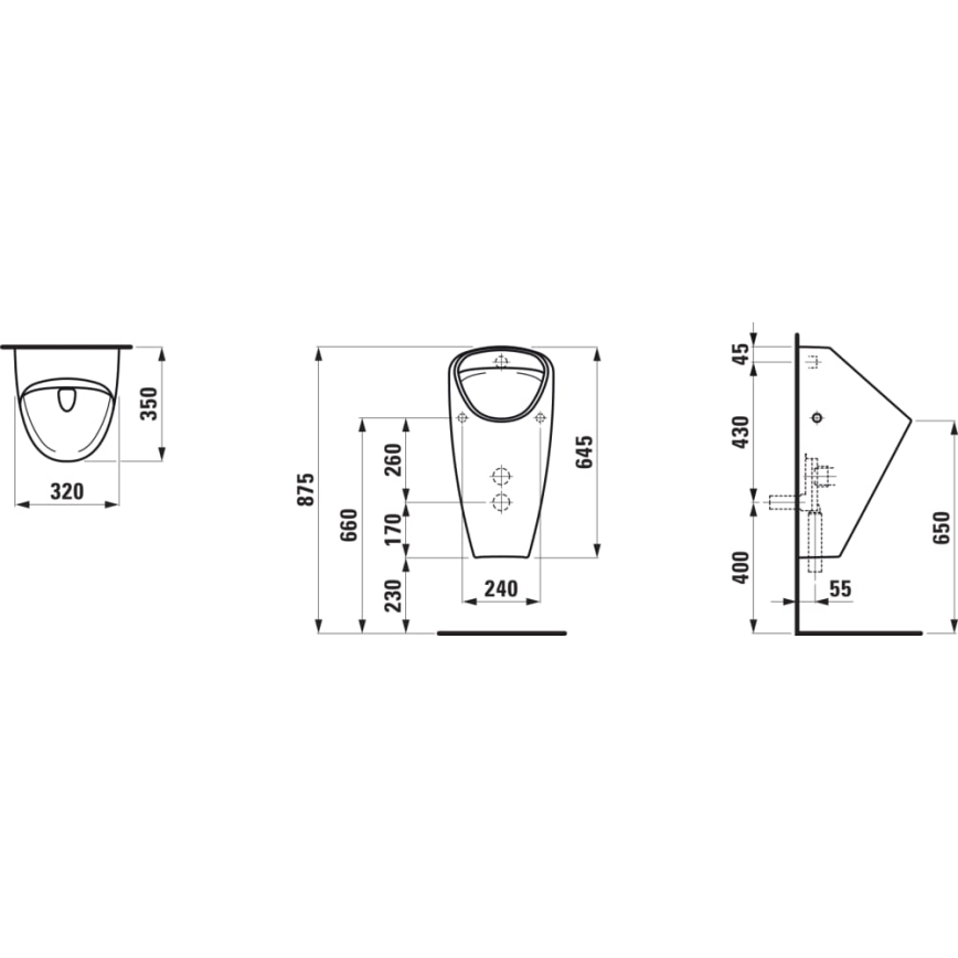 LAUFEN H8410610000001 - Pisoar CAPRINO z notranjim dovodom, zadnjim odtokom, keramika/bela