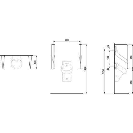 LAUFEN H8472800200001 - Delilna stena za pisoar VAL 69x37 cm, keramika/visok sijaj, črna