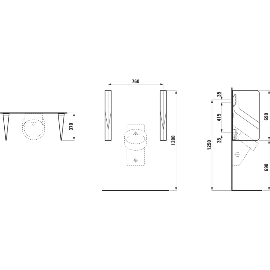 LAUFEN H8472800200001 - Delilna stena za pisoar VAL 69x37 cm, keramika/visok sijaj, črna