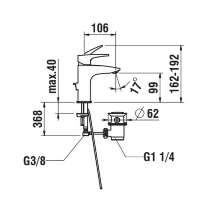 LAUFEN HF500701100000 - Pipa za umivalnik + odtok s prelivom LAURIN 16,2 cm sijajni krom