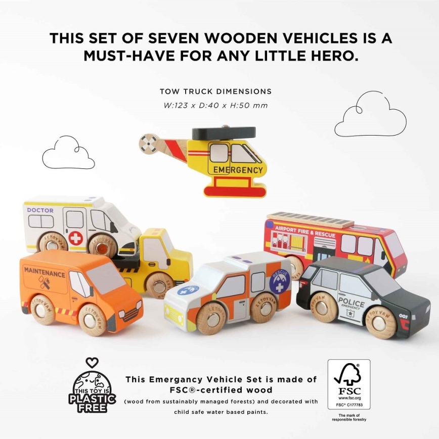Le Toy Van - Set reševalnih avtomobilov s helikopterjem