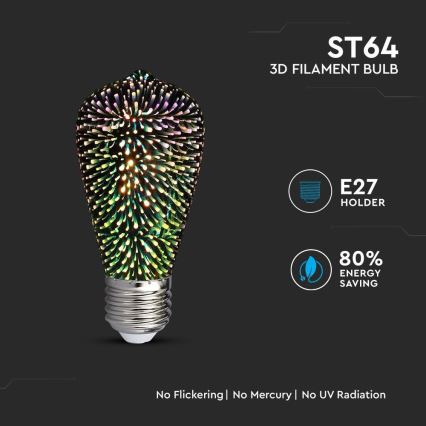 LED 3D Okrasna žarnica FILAMENT ST64 E27/3W/230V 3000K