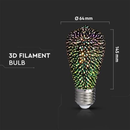 LED 3D Okrasna žarnica FILAMENT ST64 E27/3W/230V 3000K