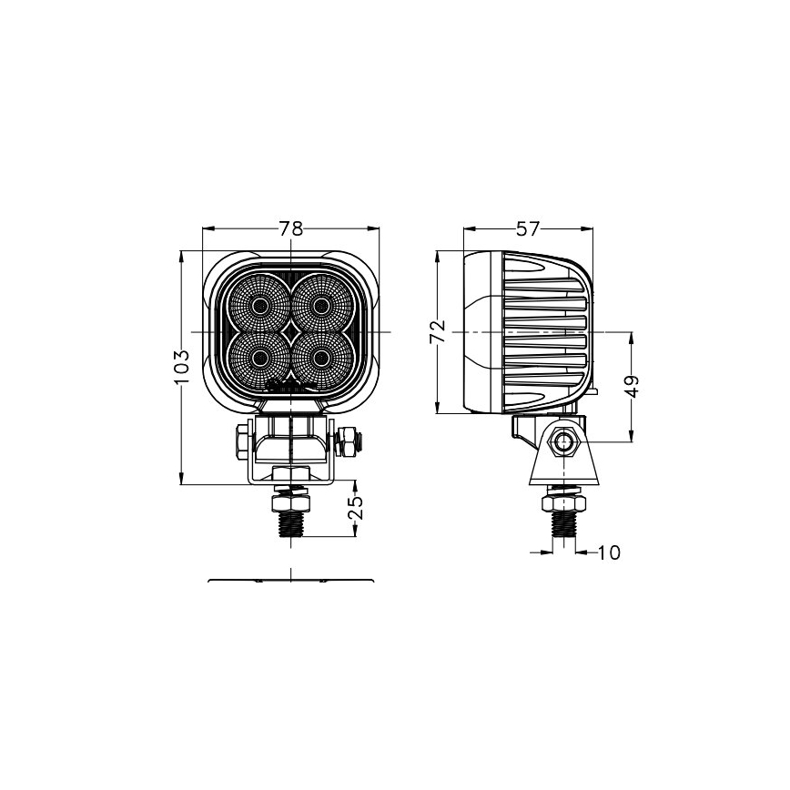 LED Avto reflektor BLACK LED/40W/10-30V IP69 5700K kvadraten