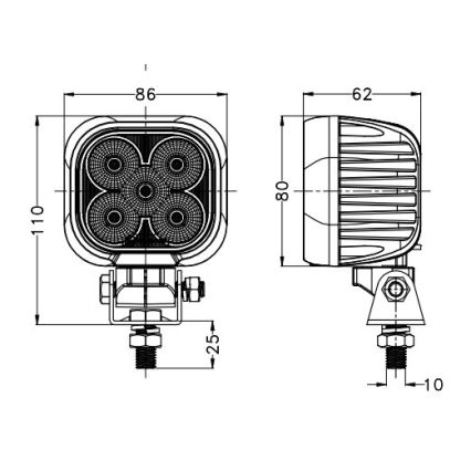 LED Avto reflektor BLACK LED/50W/10-30V IP69 5700K kvadraten