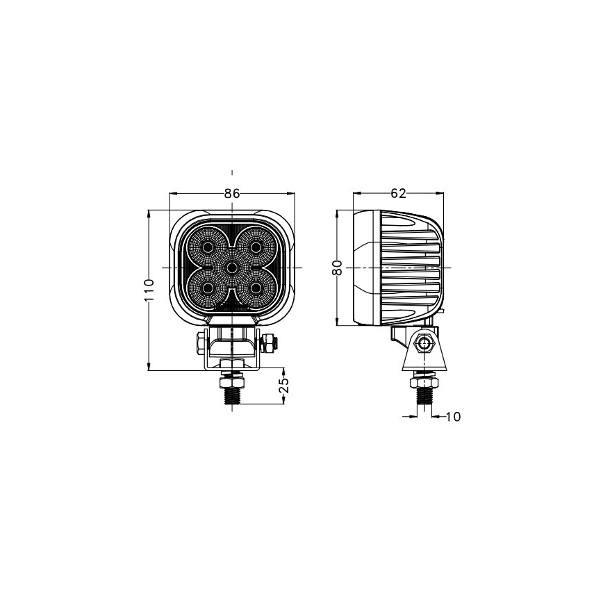 LED Avto reflektor BLACK LED/50W/10-30V IP69 5700K kvadraten