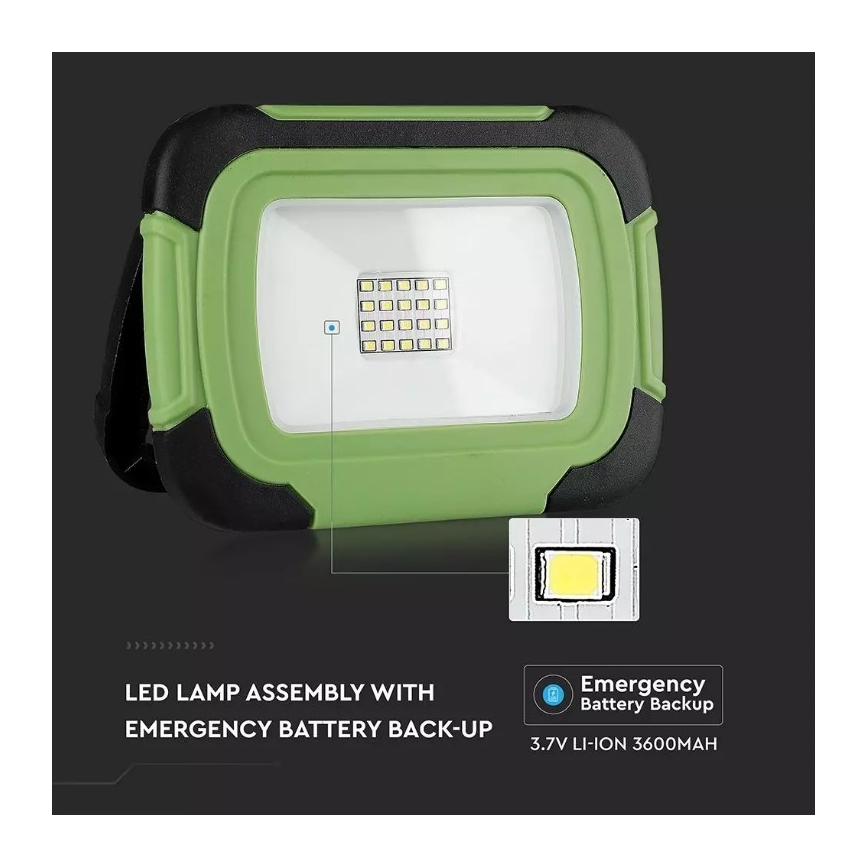 LED Baterijski reflektor SAMSUNG CHIP LED/10W/3,7V IP44 4000K zelen