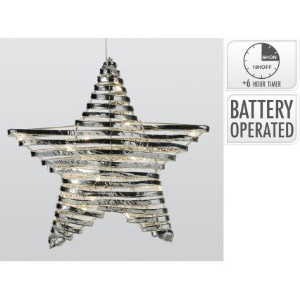 LED božična dekoracija 30xLED/3xAA 40 cm topla bela zvezda/srebrna