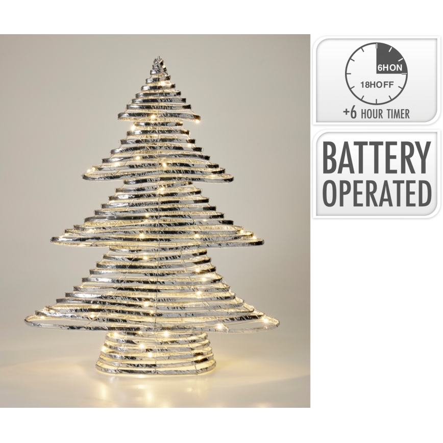 LED božična dekoracija 60xLED/3xAA 60 cm topla bela smrečica/srebrna