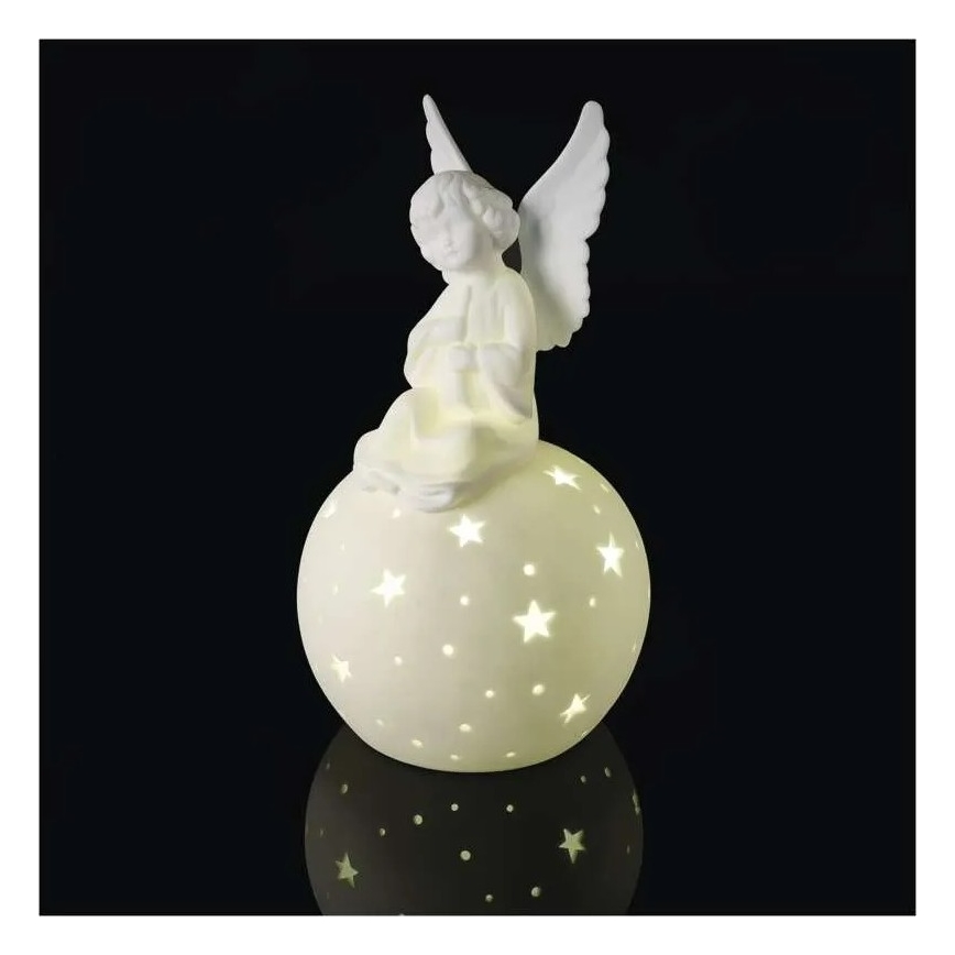 LED božična dekoracija LED/0,4W/2xAA keramičen angel