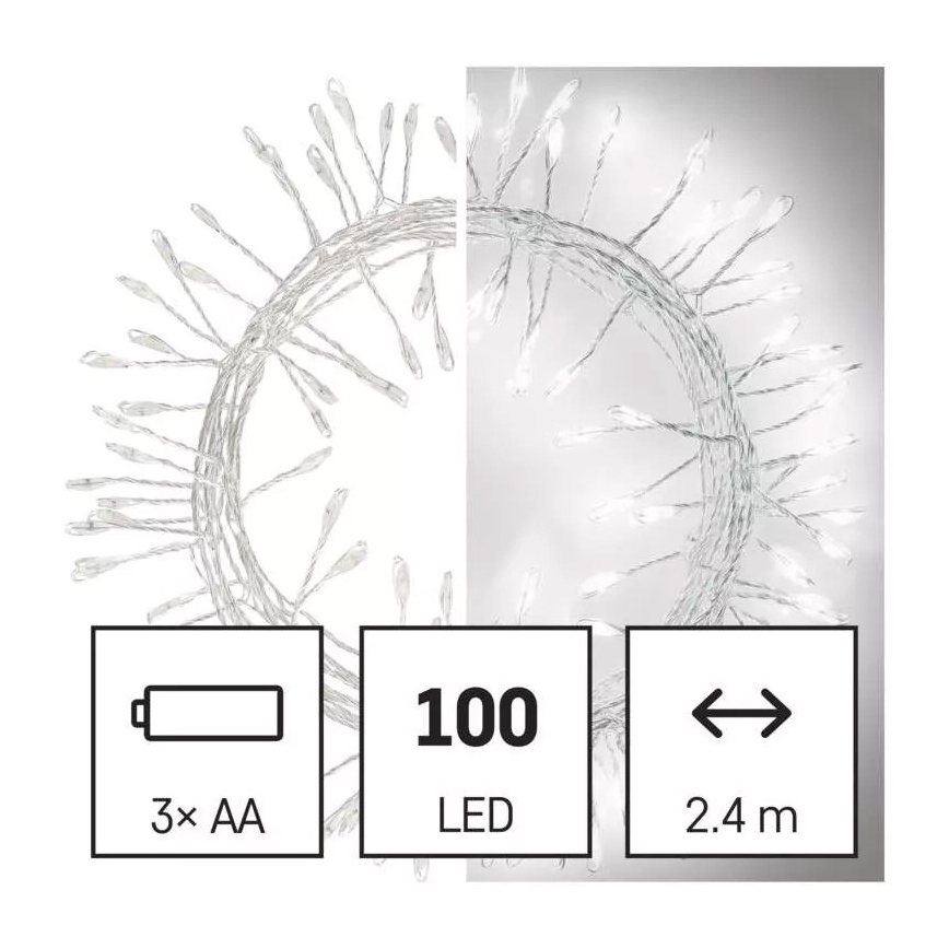 LED Božična veriga 100xLED/3xAA 2,7 m hladna bela
