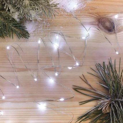 LED Božična veriga 20xLED/2xAA 2,4m hladno bela