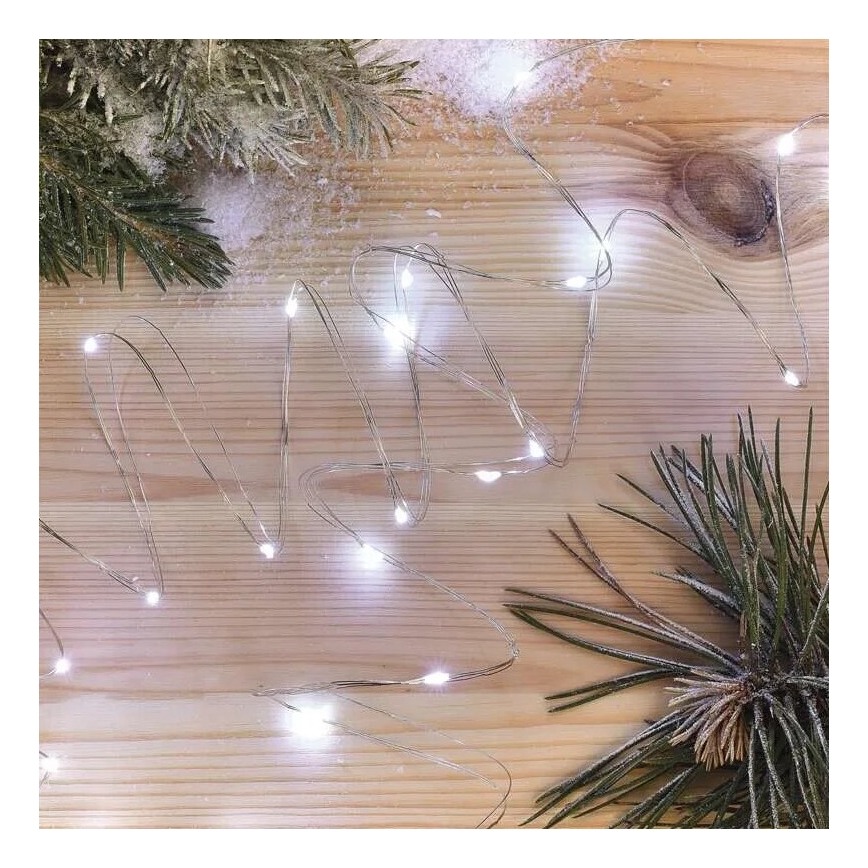 LED Božična veriga 20xLED/2xAA 2,4m hladno bela