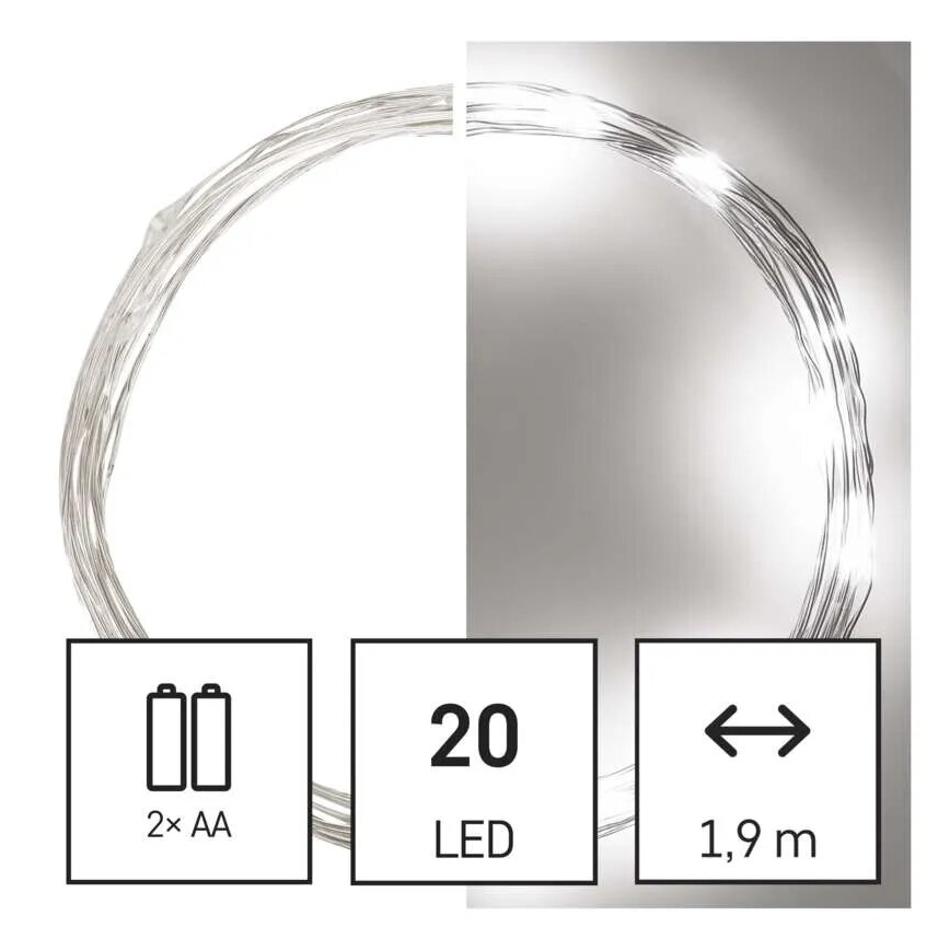 LED Božična veriga 20xLED/2xAA 2,4m hladno bela