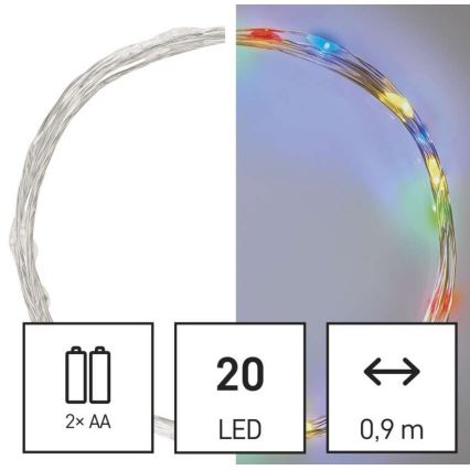 LED Božična veriga 20xLED/2xAA 2,4m multicolor