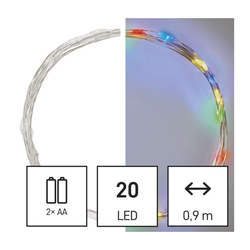LED Božična veriga 20xLED/2xAA 2,4m multicolor