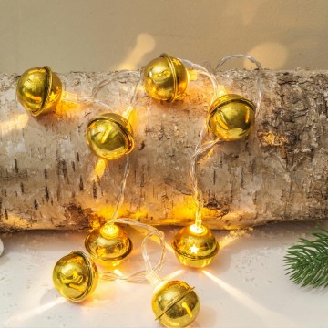 LED božični niz 10xLED/2xAA/topla bela 1,8m z zvončki