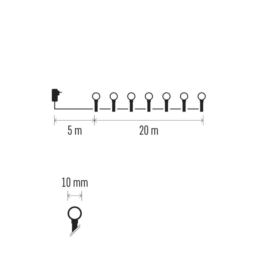 LED božični niz, 200 LED, 8 funkcij, 20 m, IP44, topla bela