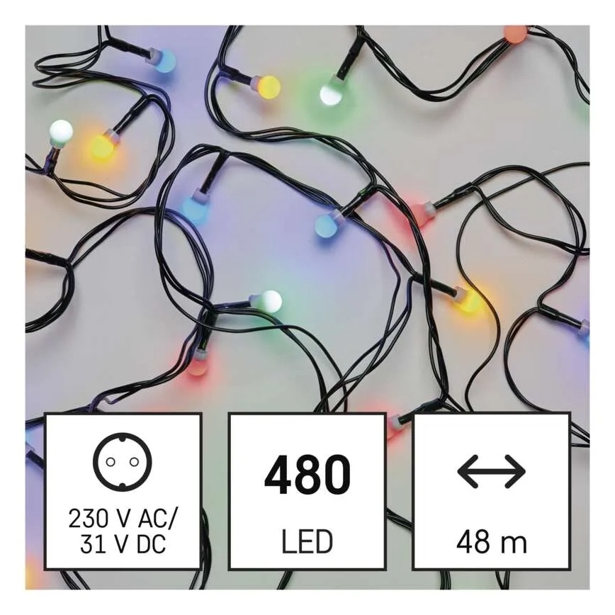 LED božični niz 480×LED/8 funkcij, 53 m, IP44, večbarven