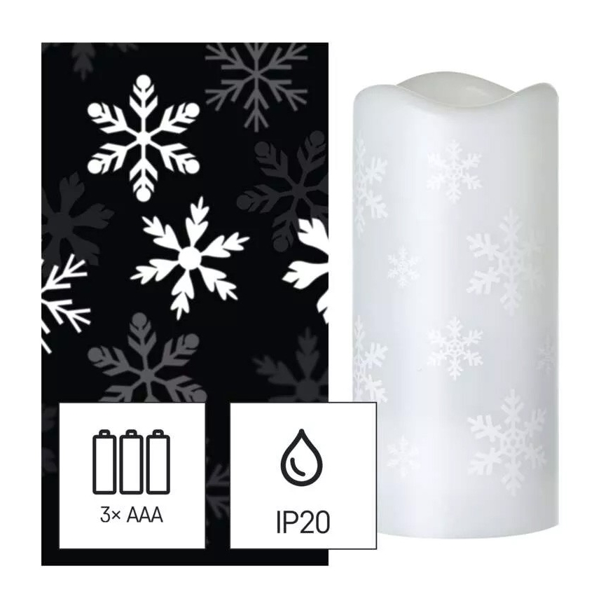 LED Božični svečnik LED/3xAAA snežinke hladna bela
