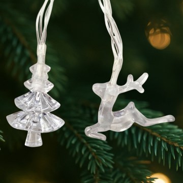 LED božični zunanji niz 20xLED/2xAA 2,2 m IP44 večbarvni motivi: smrečice in jeleni