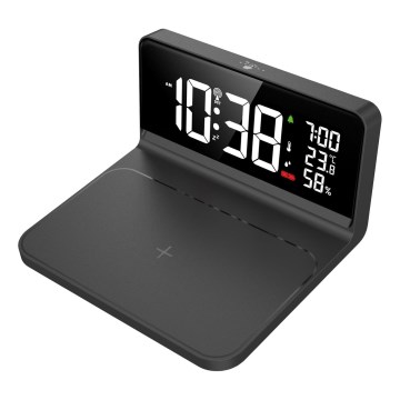 LED Budilka z LCD zaslonom in brezžično polnjenje Qi LED/10W/230V