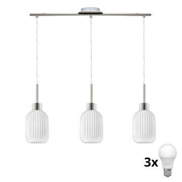LED Chandelier na vrvici HARMA 3xE27/60W/230V matni krom/bela