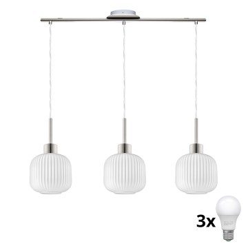 LED Chandelier na vrvici HARMA 3xE27/60W/230V matni krom/bela