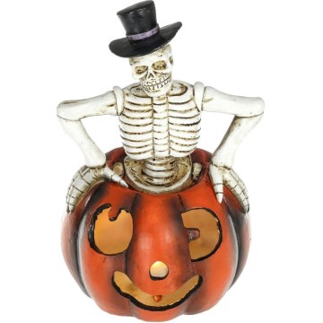 LED dekoracija HALLOWEEN LED/2xLR44/toplo bela okostnjak v bučni smoli