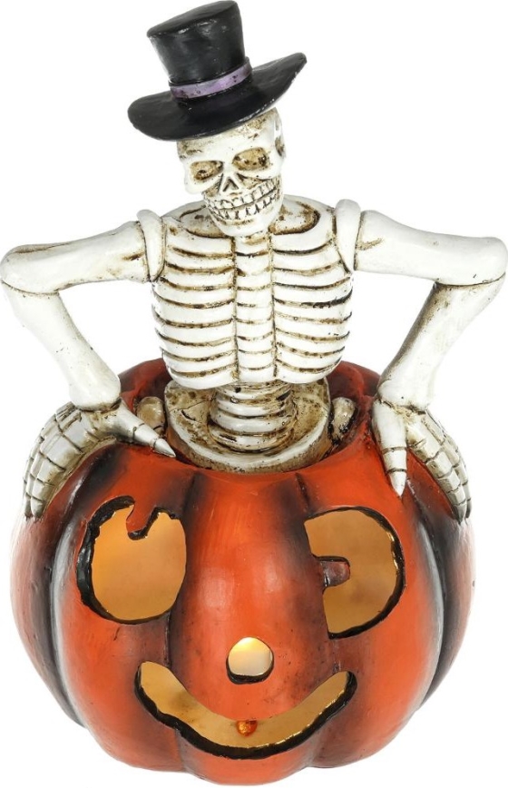 LED dekoracija HALLOWEEN LED/2xLR44/toplo bela okostnjak v bučni smoli