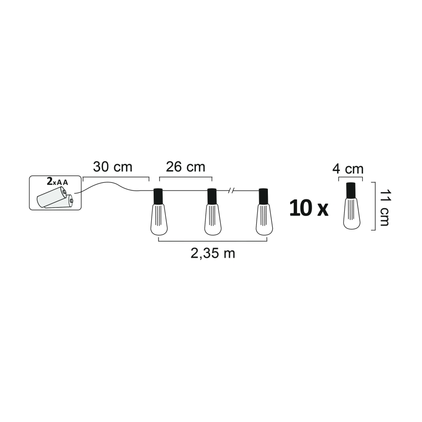 LED Dekoracijska veriga EDISON 2,65 m 10xLED/2xAA