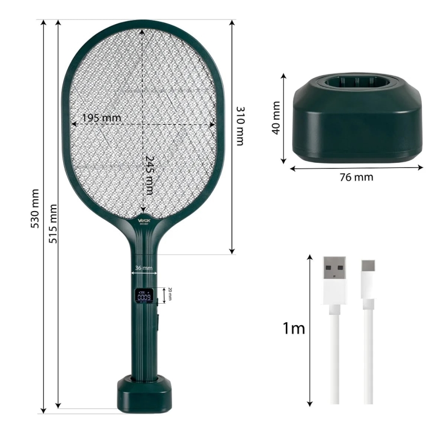 LED Električni zapiralec insektov 2v1 1200 mAh/5V zelena