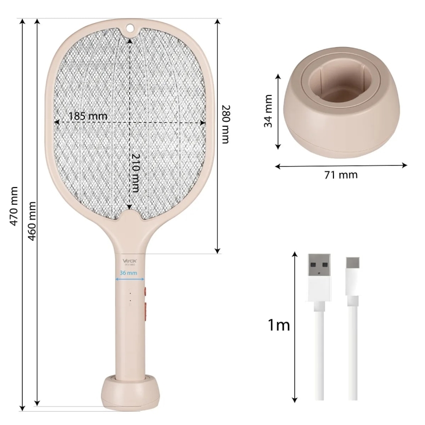 LED Električni zapiralec insektov 2v1 500 mAh/5V bež