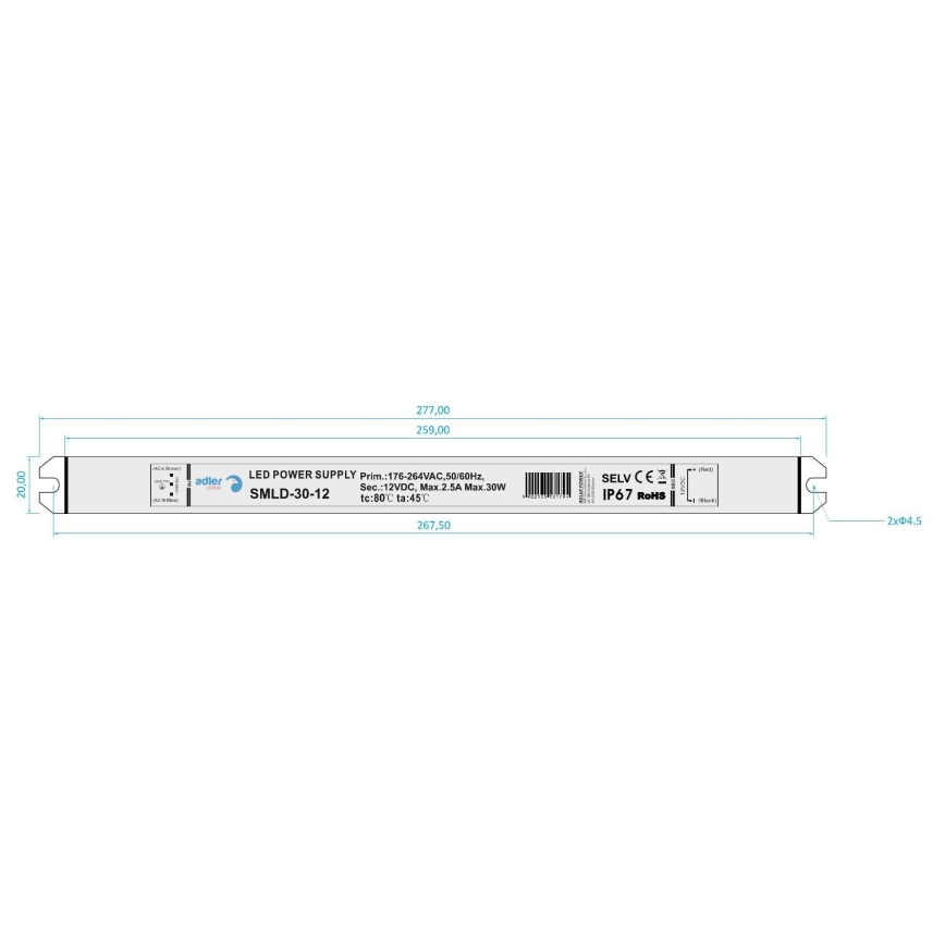 LED Elektronski transformator DRIVER 30W/230V/12V IP67