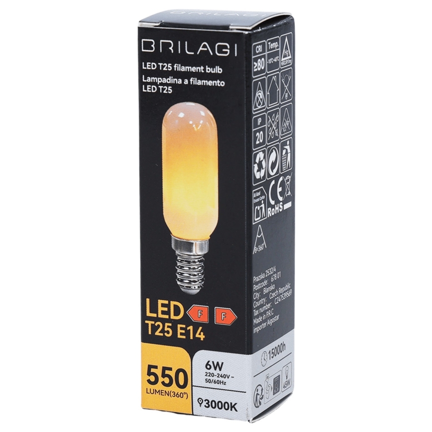 LED filamentna žarnica T25 E14/6W/230V 3000K - Brilagi