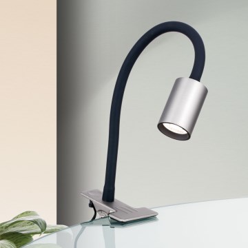 LED Fleksibilna namizna svetilka s sponko KURT LED/5W/230V srebrna